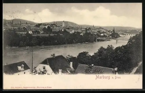 AK Marburg a. Drau, Ortsansicht mit dem Fluss