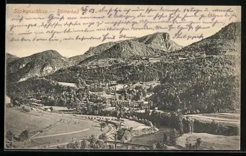 AK Sophienschloss, Römerbad, Ortsansicht aus der Vogelschau