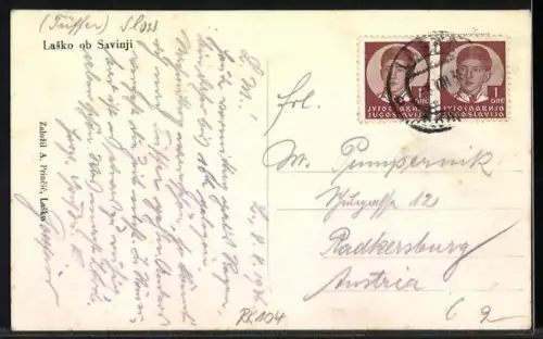 AK Lasko ob Savinji, Flusspartie mit Brücke