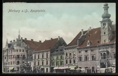 AK Marburg a. D., Hauptplatz mit Denkmal