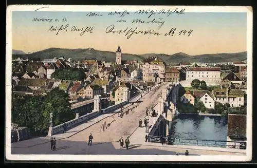 AK Marburg a. D., Ortsansicht mit Brücke