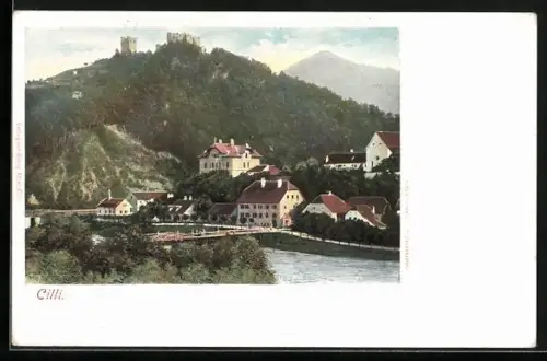 AK Celje / Cilli, Teilansicht mit Burg, Villa Sanneck um 1900