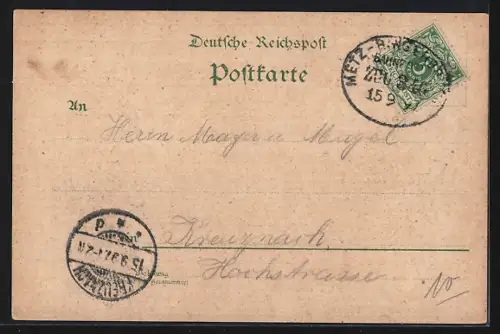 Lithographie Rüdesheim, National-Denkmal a. d. Niederwald, Ortsansicht, Mäuseturm