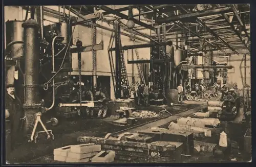 AK Essen / Ruhr, Fabrikarbeiter im Hammerwerk der Krupp`s Fabrik