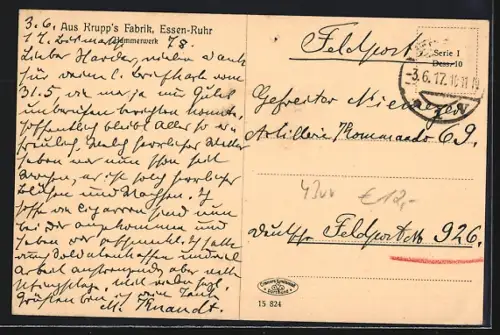 AK Essen / Ruhr, Fabrikarbeiter im Hammerwerk der Krupp`s Fabrik