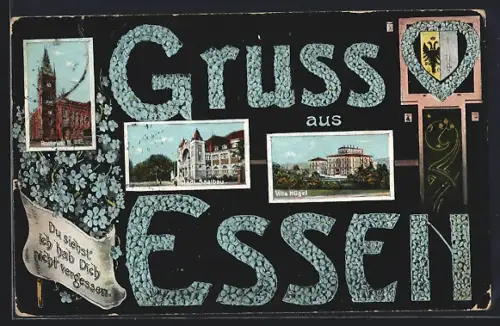 AK Essen, Rathaus, Städt. Saalbau, Villa Hügel