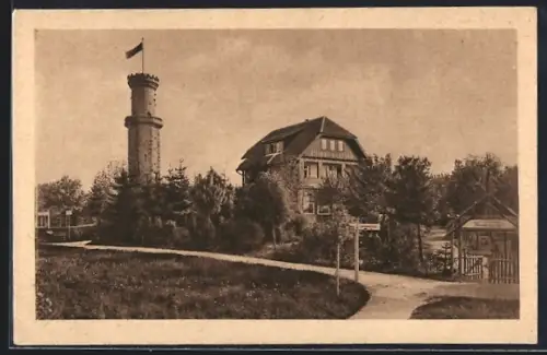 AK Freudenstadt, Cafe-Restaurant Friedrichshöhe mit Strassen und Aussichtsturm