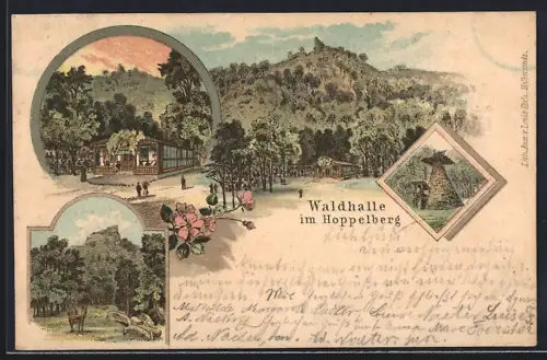 Lithographie Halberstadt, Gasthaus Waldhalle im Hoppelberg