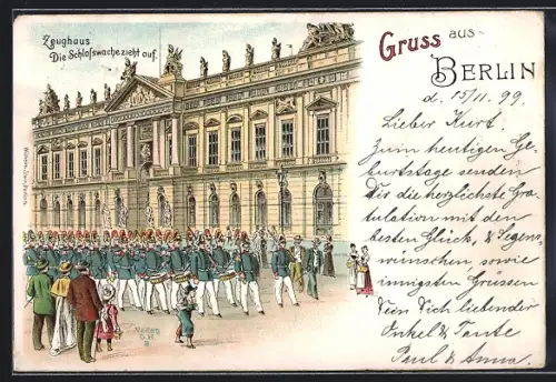 Lithographie Berlin, Zeughaus, Schlosswache zieht auf