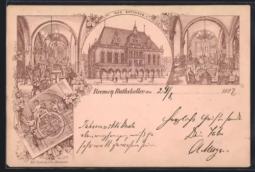Lithographie Bremen, Rathskeller und Rathaus