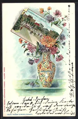 Lithographie Berlin-Tiergarten, Potsdamer Platz, Blumenvase