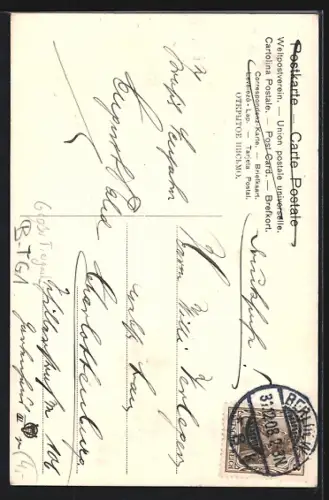 Lithographie Berlin-Tiergarten, Siegessäule, Hirsch im Winterwald, Neujahr