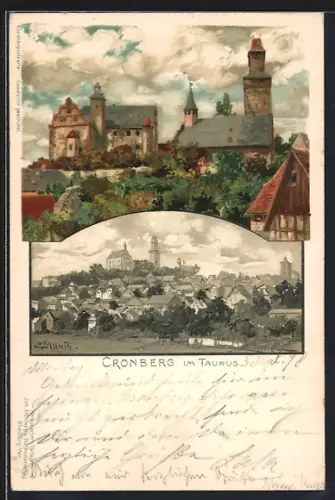 Lithographie Cronberg im Taunus, Burg