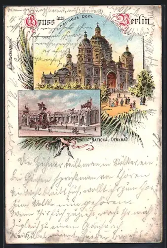 Lithographie Berlin, Neuer Dom, National-Denkmal