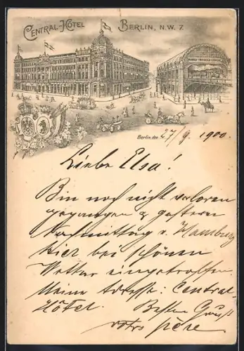 Lithographie Berlin, Central-Hotel am Bahnhof Friedrichstrasse