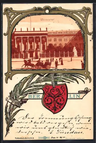 Lithographie Berlin, Universität mit Wappen
