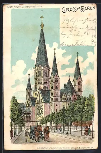 Lithographie Berlin-Charlottenburg, Kaiser-Wilhelm-Gedächtniskirche