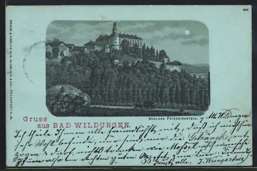 Mondschein-Lithographie Bad Wildungen, Schloss Friedrichstein