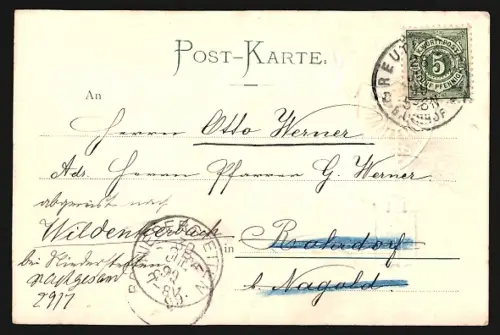 AK Reutlingen, Ortsansicht mit Kirche, Hirschhönle mit`m Latenle