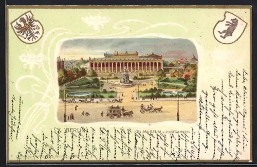 Passepartout-Lithographie Berlin, Königl. Museum und Lustgarten, Wappen