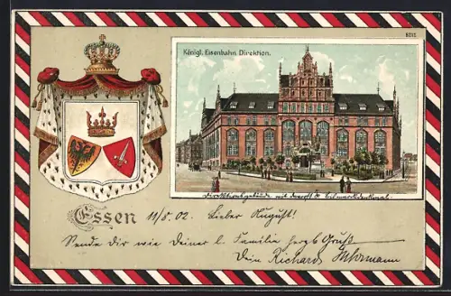 Passepartout-Lithographie Essen / Ruhr, Königl. Eisenbahn Direktion, Wappen