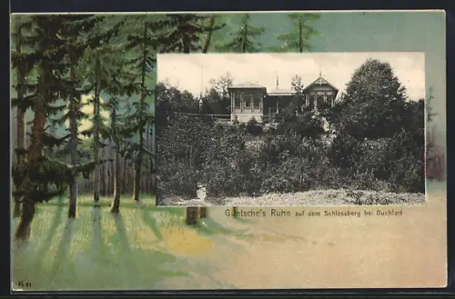 Lithographie Buchfart, Güntsche`s Ruhe auf dem Schlossberg