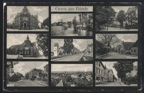 AK Bünde, Bahnhofstrasse, Realgymnasium, Kaiserl. Postamt
