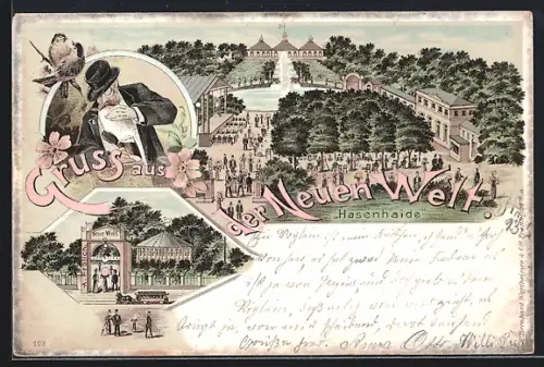 Lithographie Berlin-Neukölln, Gasthaus & Erlebnispark Neue Welt, Pferdebahn