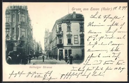 AK Essen / Ruhr, Kettwiger Strasse mit Hotel Stemme