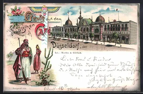 Lithographie Düsseldorf, Strassenpartie am arabischen Café