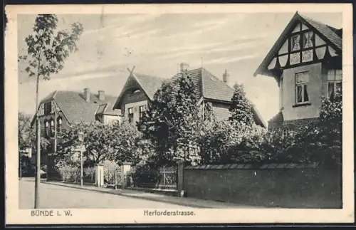 AK Bünde i. W., Herforderstrasse mit Bäumen