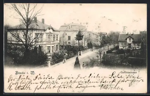 AK Bünde i. W., Gartenstrasse mit Bäumen