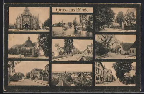 AK Bünde, Kaiserliches Postamt, Realgymnasium, Bahnhofstrasse