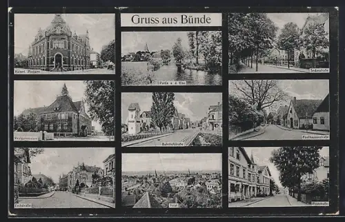 AK Bünde, Kaiserliches Postamt, Realgymnasium, Bahnhofstrasse