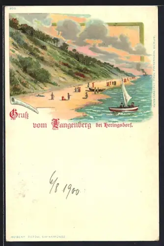 Lithographie Heringsdorf / Ostseebad, Strand am Langenberg
