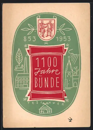 Künstler-AK Bünde, 1100 Jahre Bünde 1953