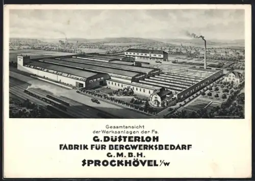 Künstler-AK Sprockhövel i. W., G. Düsterloh Fabrik für Bergwerksbedarf, Gesamtansicht der Werksanlagen