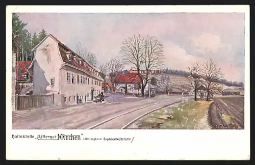 Künstler-AK Bad Berka, Rittergut München mit Sophienheilstätte