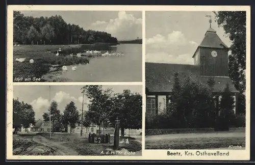 AK Beetz /Osthavelland, Kirche, Idylle am See,  Eiche, 
