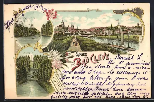 Lithographie Bad Cleve, Schwanenburg, Amphitheater