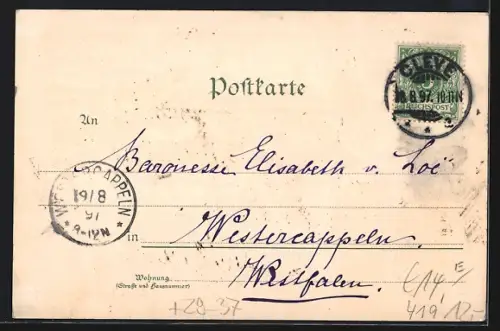 Lithographie Bad Cleve, Schwanenburg, Amphitheater