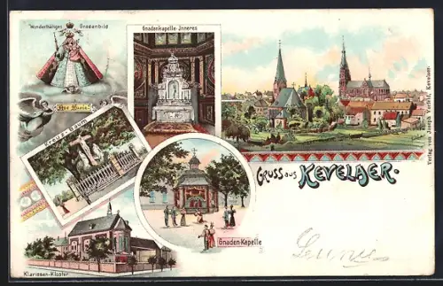 Lithographie Kevelaer, Gnadenkapelle, Gnadenbild, Klarissen-Kloster
