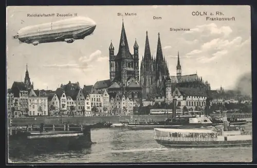 AK Cöln a. Rh., Reichsluftschiff Zeppelin II über der Stadt