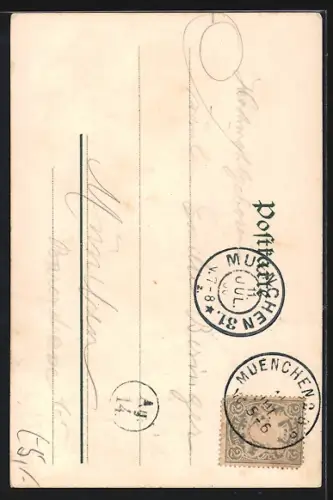 Lithographie Portrait einer Frau mit Kornblumen im Haar, Jugendstil