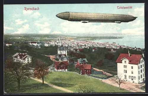 AK Rorschach, Ein Zeppelin über der Stadt