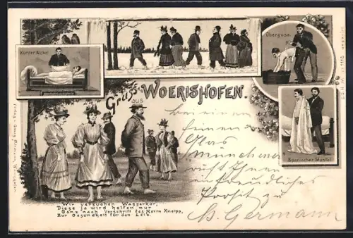 Lithographie Wörishofen, Spanischer Mantel, Oberguss, Kurzer Wickel, Wasserkur, Badekultur