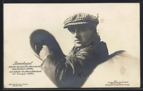 Foto-AK Sanke Nr. 241: Johannisthal, Flugplatz, Flugzeug-Pilot Linnekogel, Inhaber des deutschen Höhenrekords