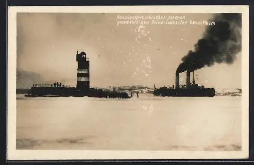 AK Russischer Eisbrecher Jermak passiert den Friedrichsorter Leuchtturm