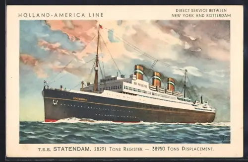 AK Passagierschiff T. S. S. Statendam in voller Fahrt, Holland-America Line