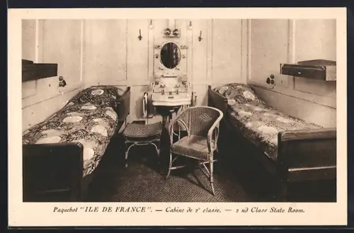 AK Passagierschiff Ile de France, Cabine de 2e classe